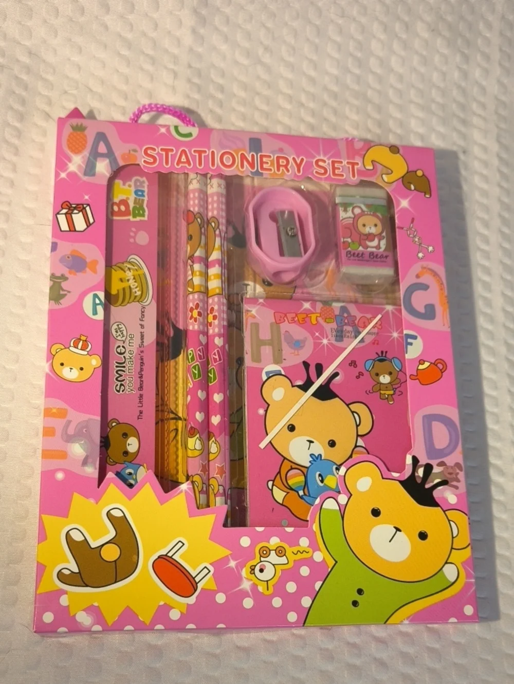 Pink Bear Stationery Set - Cute Kids Pencil Set